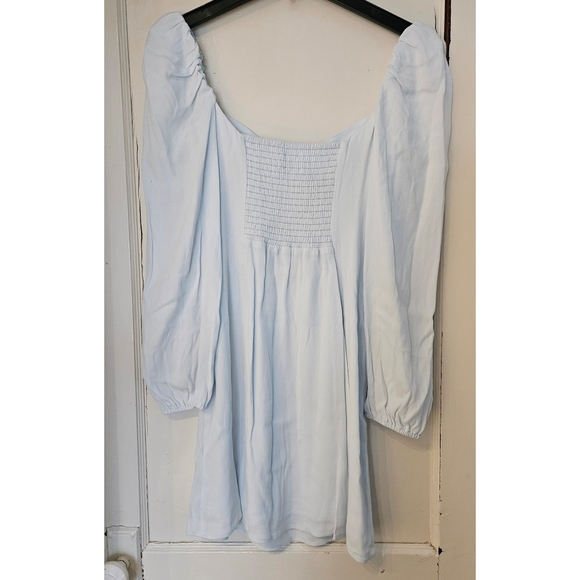 WILFRED Novella Dress Light Blue Ice Puff Sleeve Mini Size 6 Aritzia - Picture 9 of 13